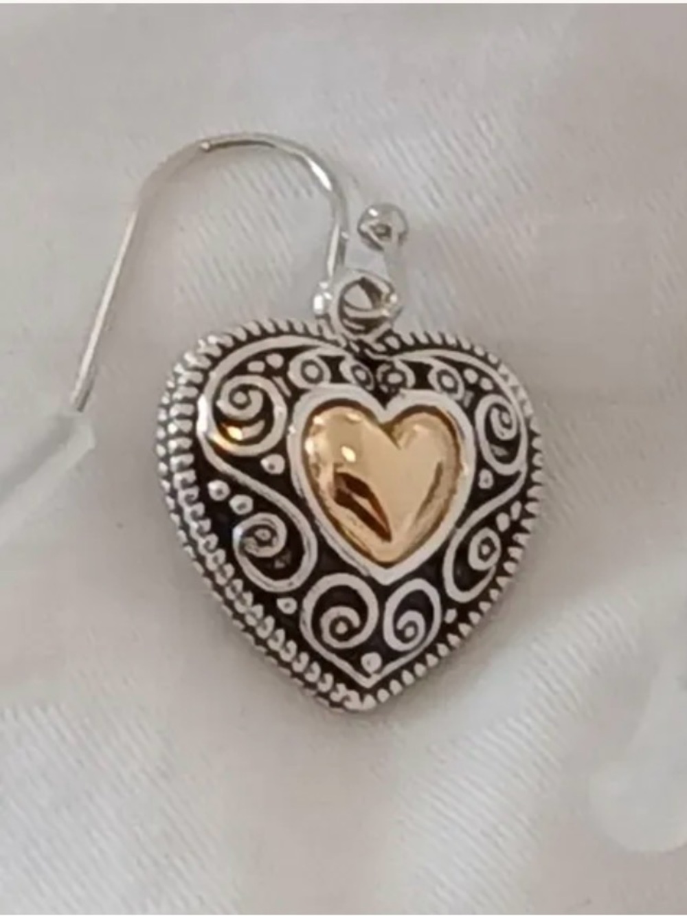 Gold Plated Heart Drop Earrings — Gold & Silver Filigree. New. - Picture 3 of 6